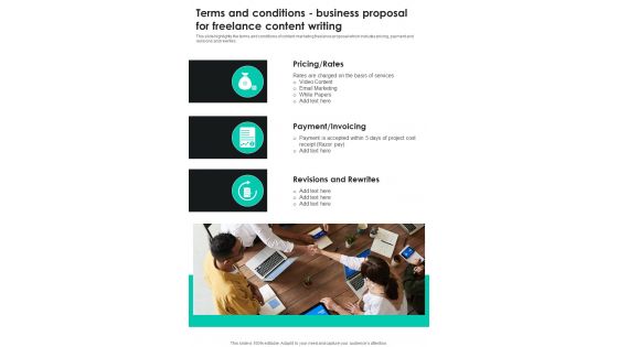 Terms And Conditions Business Proposal For Freelance Content Writing One Pager Sample Example Document