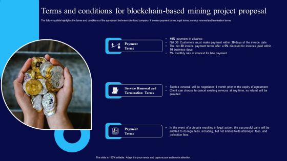 Terms And Conditions For Blockchain Based Mining Project Proposal Ppt Professional Backgrounds PDF