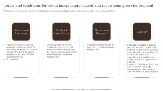 Terms And Conditions For Brand Image Improvement And Repositioning Service Proposal Topics PDF