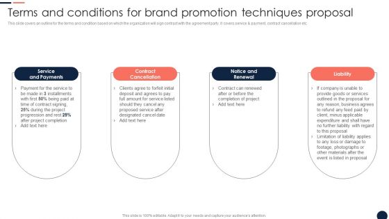 Terms And Conditions For Brand Promotion Techniques Proposal Ppt Pictures Guidelines PDF