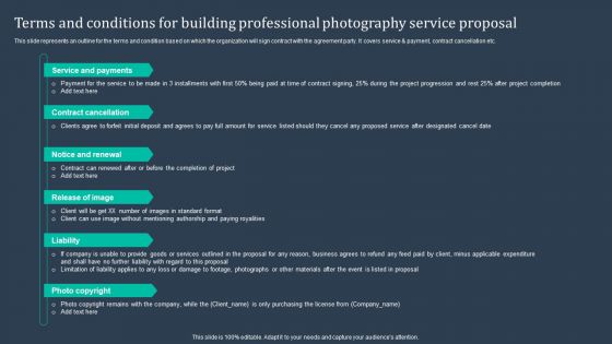 Terms And Conditions For Building Professional Photography Service Proposal Ideas PDF