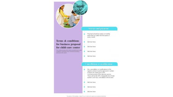 Terms And Conditions For Business Proposal For Child Care Center One Pager Sample Example Document Terms And Conditions For Business Proposal For Child Care Center One Pager Sample Example Document