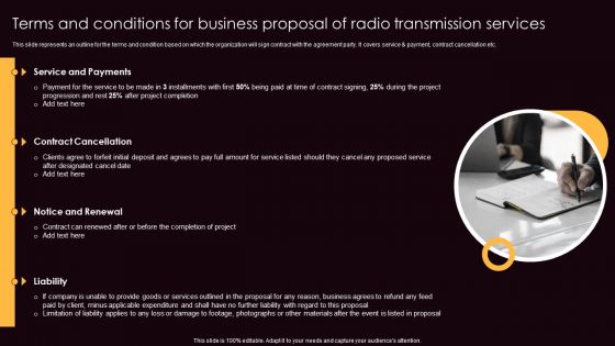 Terms And Conditions For Business Proposal Of Radio Transmission Services Brochure PDF
