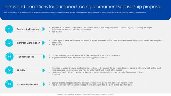 Terms And Conditions For Car Speed Racing Tournament Sponsorship Proposal Sample PDF