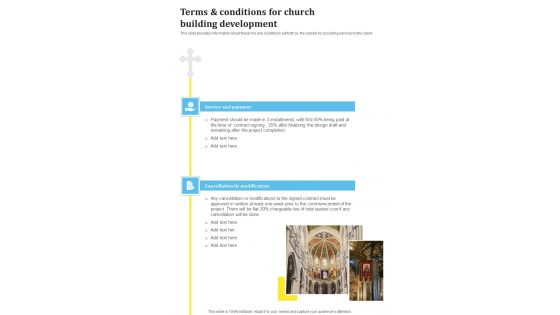 Terms And Conditions For Church Building Development One Pager Sample Example Document