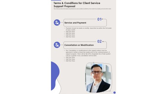 Terms And Conditions For Client Service Support Proposal One Pager Sample Example Document Terms And Conditions For Client Service Support Proposal One Pager Sample Example Document