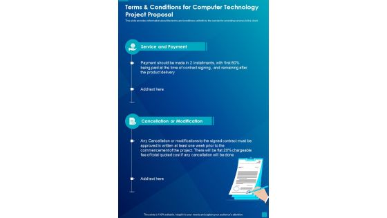 Terms And Conditions For Computer Technology Project Proposal One Pager Sample Example Document