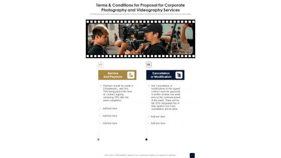 Terms And Conditions For Corporate Photography And Videography Services One Pager Sample Example Document Terms And Conditions For Corporate Photography And Videography Services One Pager Sample Example Document