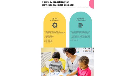 Terms And Conditions For Day Care Business Proposal One Pager Sample Example Document