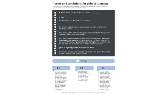 Terms And Conditions For Debt Settlement One Pager Sample Example Document