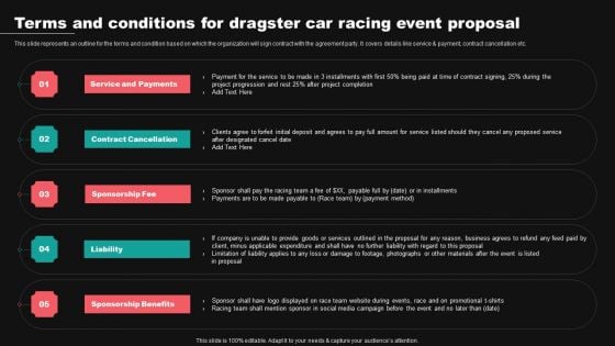 Terms And Conditions For Dragster Car Racing Event Proposal Ppt Summary Slide Download PDF