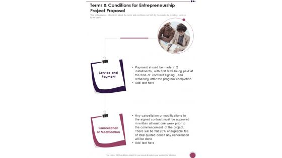 Terms And Conditions For Entrepreneurship Project Proposal One Pager Sample Example Document Terms And Conditions For Entrepreneurship Project Proposal One Pager Sample Example Document