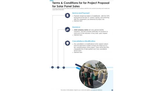 Terms And Conditions For For Project Proposal For Solar Panel Sales One Pager Sample Example Document