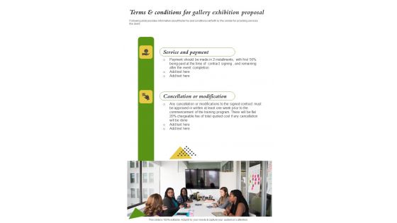 Terms And Conditions For Gallery Exhibition Proposal One Pager Sample Example Document