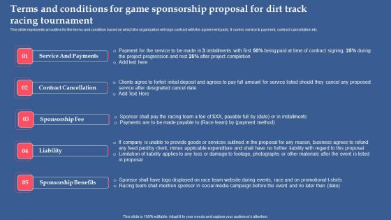 Terms And Conditions For Game Sponsorship Proposal For Dirt Track Racing Tournament Information PDF