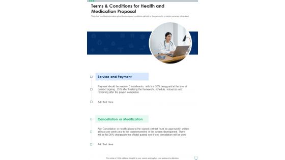 Terms And Conditions For Health And Medication Proposal One Pager Sample Example Document