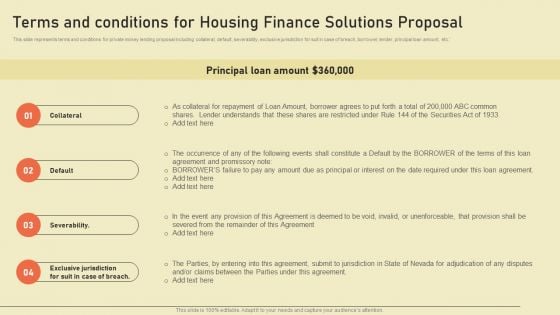 Terms And Conditions For Housing Finance Solutions Proposal Ppt Visual Aids Infographic Template PDF