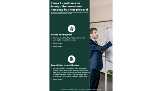 Terms And Conditions For Immigration Consultant Company Business Proposal One Pager Sample Example Document Terms And Conditions For Immigration Consultant Company Business Proposal One Pager Sample Example Document