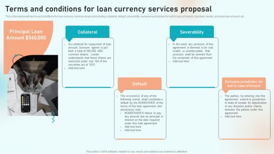 Terms And Conditions For Loan Currency Services Proposal Ppt Model Graphics Template PDF