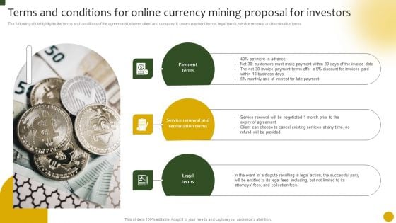 Terms And Conditions For Online Currency Mining Proposal For Investors Ppt Portfolio Professional PDF