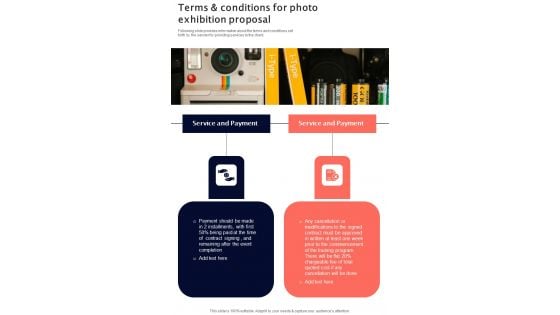 Terms And Conditions For Photo Exhibition Proposal One Pager Sample Example Document