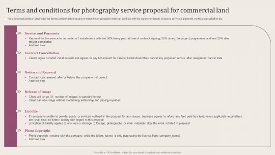 Terms And Conditions For Photography Service Proposal For Commercial Land Demonstration PDF