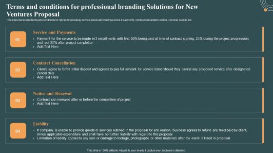 Terms And Conditions For Professional Branding Solutions For New Ventures Proposal Designs PDF Terms And Conditions For Professional Branding Solutions For New Ventures Proposal Designs PDF