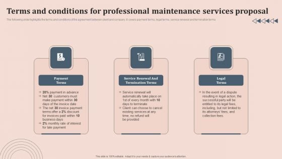 Terms And Conditions For Professional Maintenance Services Proposal Portrait PDF