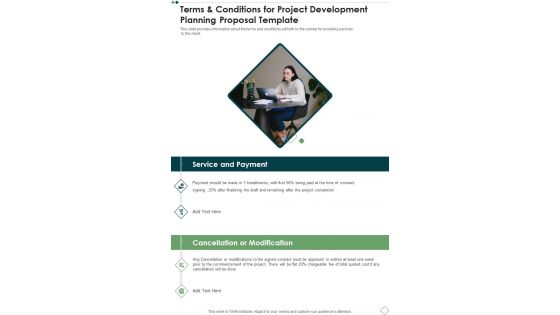 Terms And Conditions For Project Development Planning Proposal Template One Pager Sample Example Document