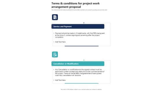 Terms And Conditions For Project Work Arrangement Proposal One Pager Sample Example Document Terms And Conditions For Project Work Arrangement Proposal One Pager Sample Example Document