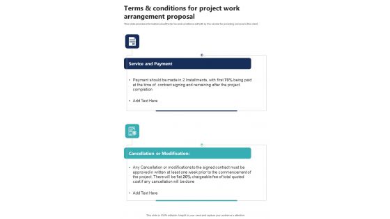 Terms And Conditions For Project Work Arrangement Proposal One Pager Sample Example Document