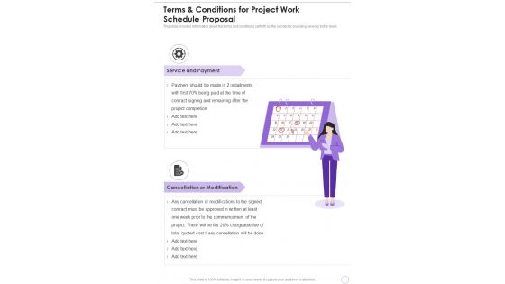 Terms And Conditions For Project Work Schedule Proposal One Pager Sample Example Document Terms And Conditions For Project Work Schedule Proposal One Pager Sample Example Document