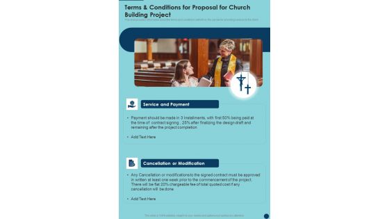 Terms And Conditions For Proposal For Church Building Project One Pager Sample Example Document