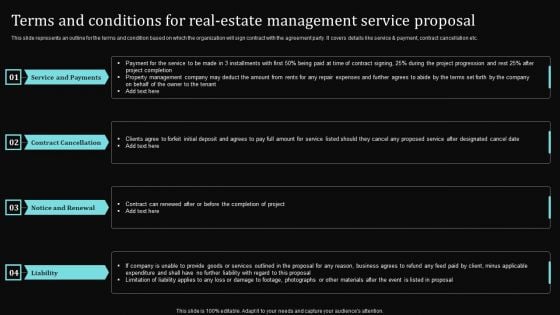 Terms And Conditions For Real Estate Management Service Proposal Ppt Pictures Designs PDF