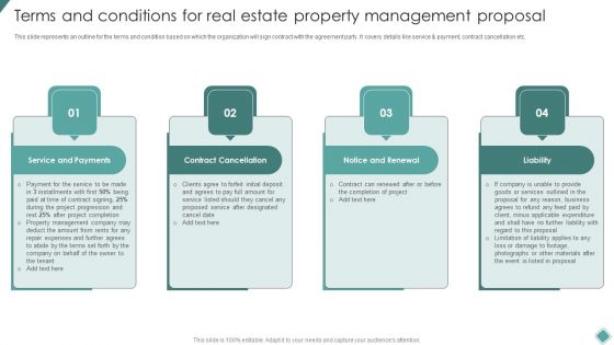 Terms And Conditions For Real Estate Property Management Proposal Ppt Show Images PDF