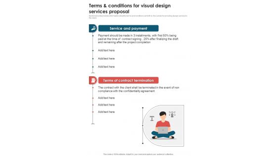 Terms And Conditions For Visual Design Services Proposal One Pager Sample Example Document