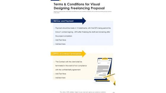 Terms And Conditions For Visual Designing Freelancing Proposal One Pager Sample Example Document