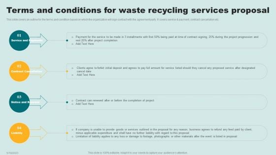 Terms And Conditions For Waste Recycling Services Proposal Ppt Infographics Clipart PDF