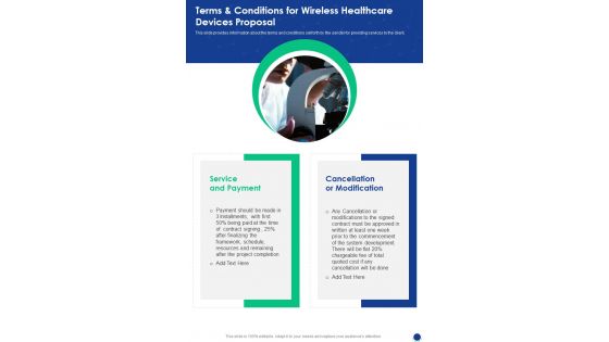 Terms And Conditions For Wireless Healthcare Devices Proposal One Pager Sample Example Document Terms And Conditions For Wireless Healthcare Devices Proposal One Pager Sample Example Document