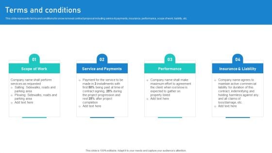 Terms And Conditions House Snow Removal Solutions Proposal Ppt Infographic Template Deck PDF