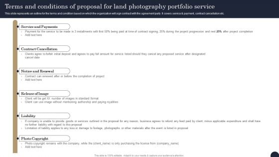 Terms And Conditions Of Proposal For Land Photography Portfolio Service Professional PDF