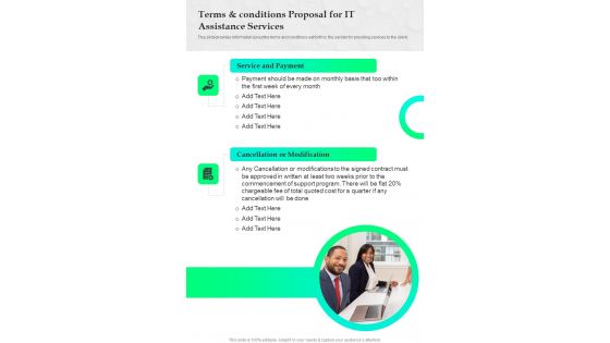 Terms And Conditions Proposal For IT Assistance Services One Pager Sample Example Document