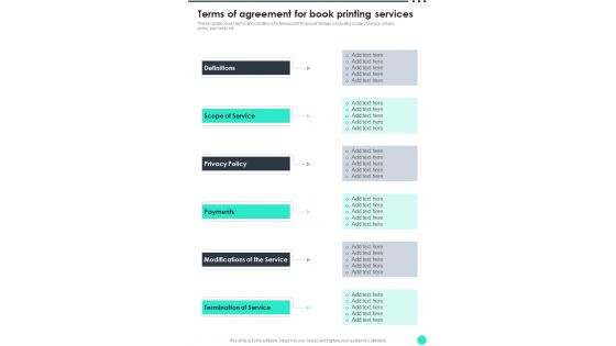 Terms Of Agreement For Book Printing Services One Pager Sample Example Document