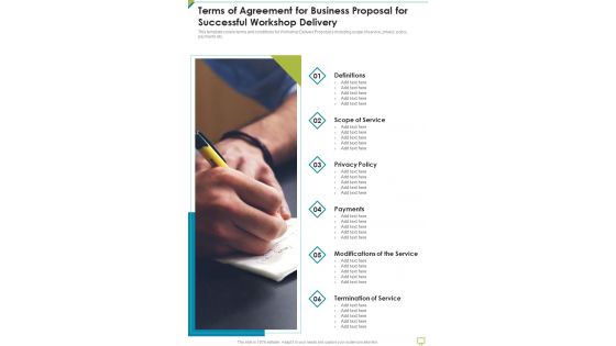 Terms Of Agreement For Business Proposal For Successful Workshop Delivery One Pager Sample Example Document