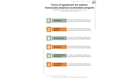 Terms Of Agreement For Manuscript Proposal Acceleration Program One Pager Sample Example Document