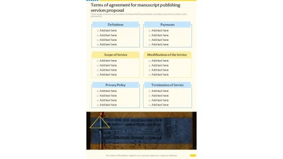 Terms Of Agreement For Manuscript Publishing Services Proposal One Pager Sample Example Document Terms Of Agreement For Manuscript Publishing Services Proposal One Pager Sample Example Document