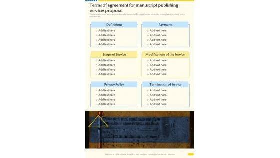 Terms Of Agreement For Manuscript Publishing Services Proposal One Pager Sample Example Document