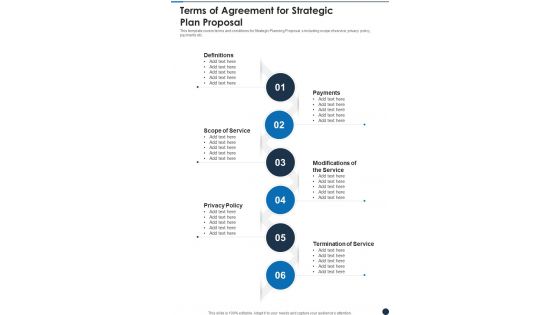 Terms Of Agreement For Strategic Plan Proposal One Pager Sample Example Document