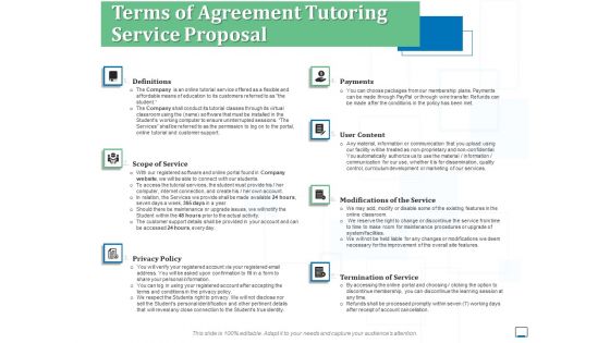 Terms Of Agreement Tutoring Service Proposal Ppt Summary Professional PDF