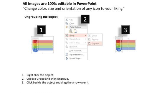 Test Tube With Four Tags And Icons Powerpoint Template